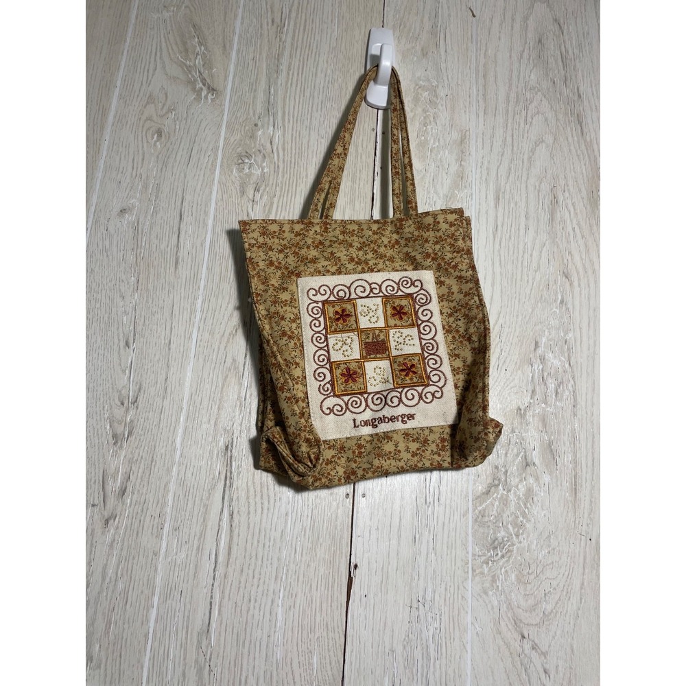Longaberger Spring Tote/Gift Bag Canvas Floral Vintage Embroidered S*